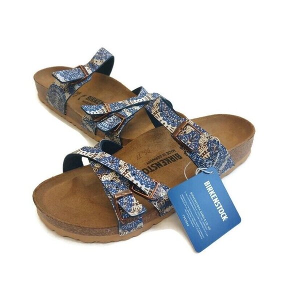 Birkenstock Womens Size 7 Franca Birko-Flor Sandals Kenja Blue Narrow Fit EU 38 - Picture 5 of 10